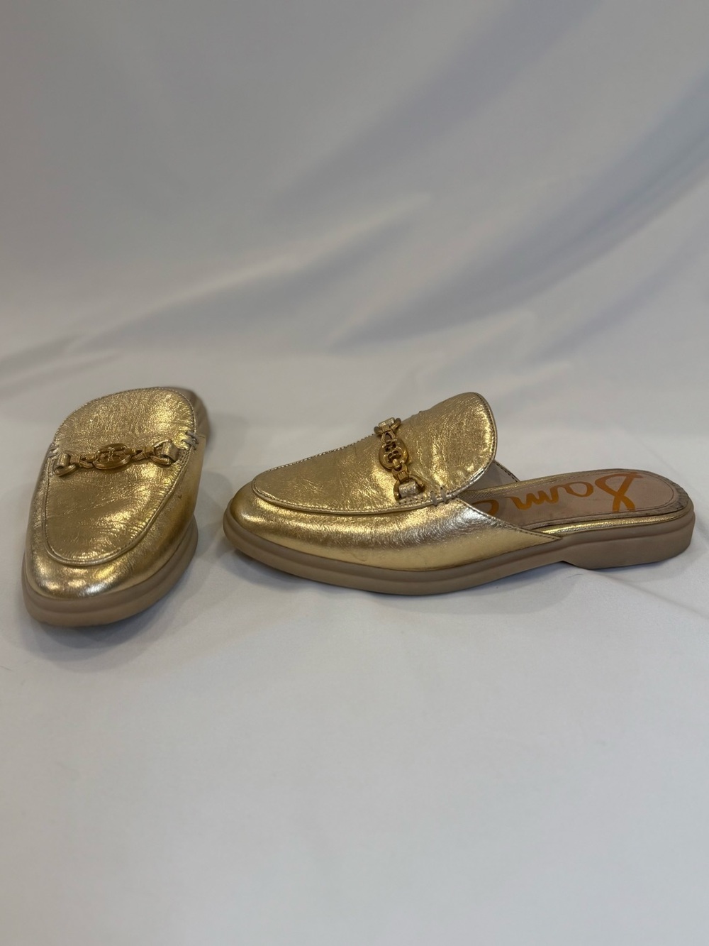 Sam Edelman Kira Bit Mule Gold Metallic Leather Loafer Slip On Flat Size 6